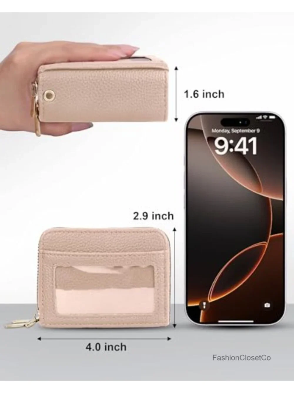 RFID Blocking Credit Card Holder Wallet with Keychain Double Zipper